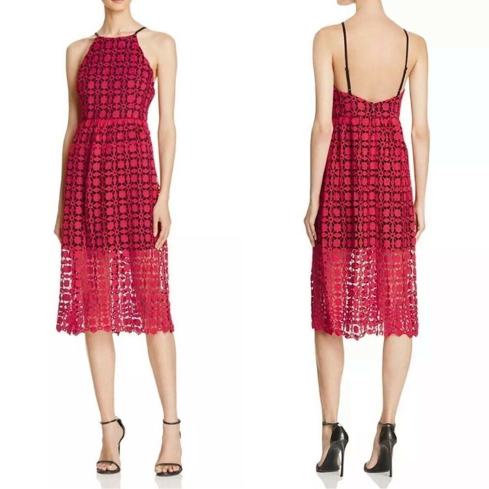 Aqua High neck crochet lace midi dress